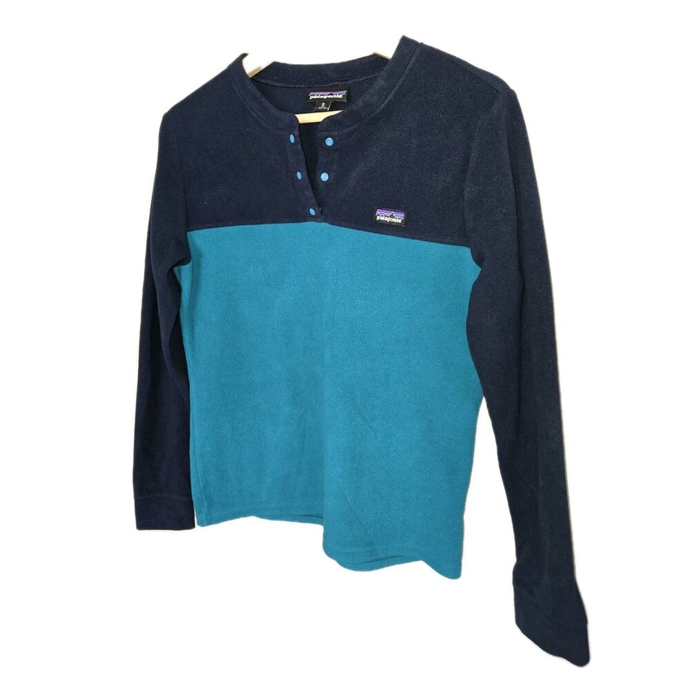Patagonia Womens M Teal Navy Long Sleeve 1/4 Snap Pullover Sweatshirt